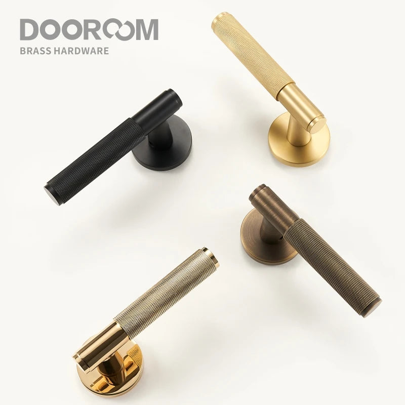 Dooroom Brass Door Lever Set Knurled Privacy Passage Dummy Thumbturn Lock Handle Set Knurled Hardware DOOROOM