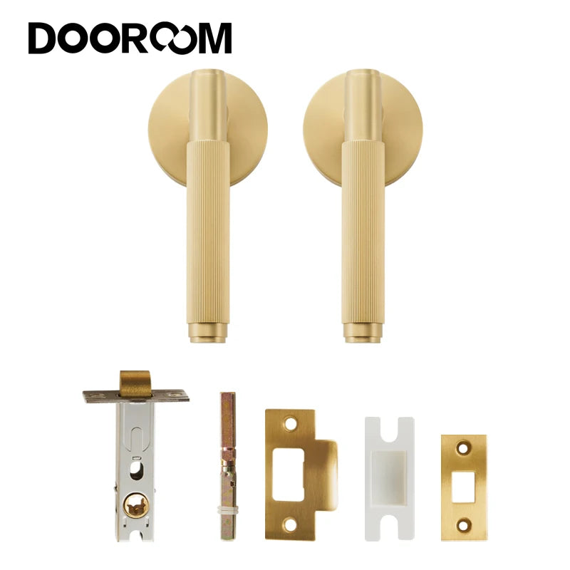 Dooroom US Standard for 2-1/8" Hole Brass Privacy Passage Lock Set Stripe Lever Round Panel  Interior Door Closet Dummy Handle DOOROOM