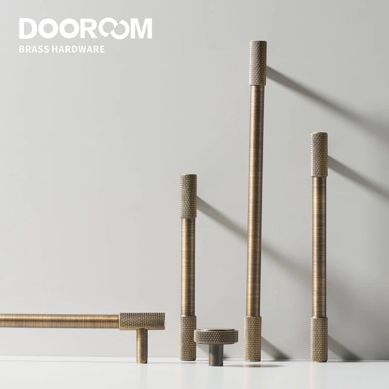 Dooroom Antique Brass Knurling Furniture Handles Long Round Modern Pulls Cupboard Wardrobe Dresser Shoe Box Drawer Cabinet Knobs DOOROOM