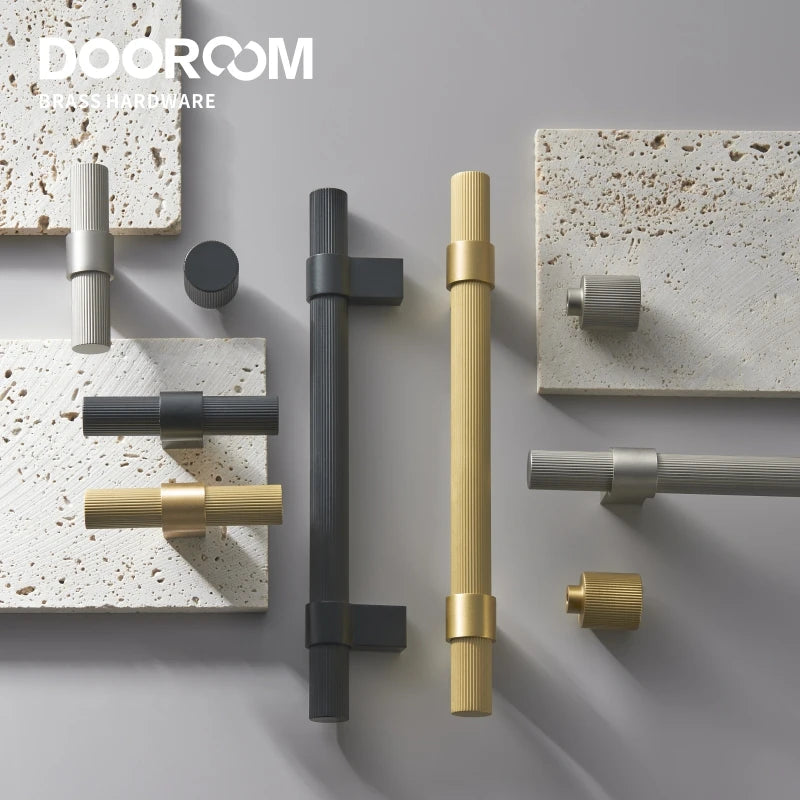 Dooroom Brass Furniture Handles Modern Striped Cupboard Wardrobe Dresser Shoe Box Drawer Cabinet Knobs T-Bar DOOROOM