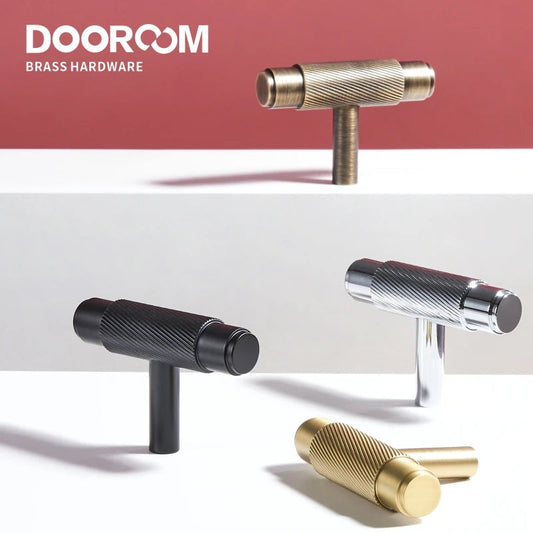 Dooroom Brass Swirl Stripe Furniture Handles T bar Long Pulls Cupboard Wardrobe Dresser Shoe Box Drawer Wine Bar Cabinet Knobs DOOROOM