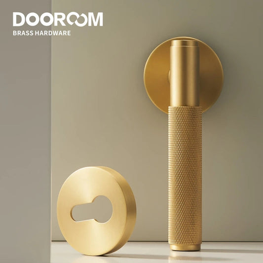 Dooroom Brass Door Lever Set Knurled Privacy Passage Dummy Thumbturn Lock Handle Set Knurled Hardware DOOROOM