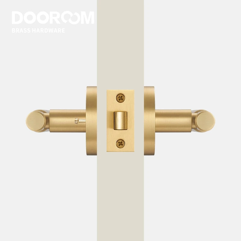 Dooroom US Standard for 2-1/8" Hole Brass Privacy Passage Lock Set Stripe Lever Round Panel  Interior Door Closet Dummy Handle DOOROOM