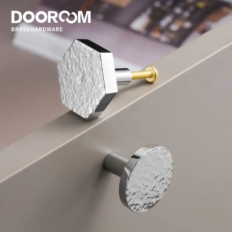 Dooroom Brass Furniture Handles Hammered Bright Satin Chrome Round Hexagon Cupboard Wardrobe Dresser Drawer Cabinet Knobs DOOROOM