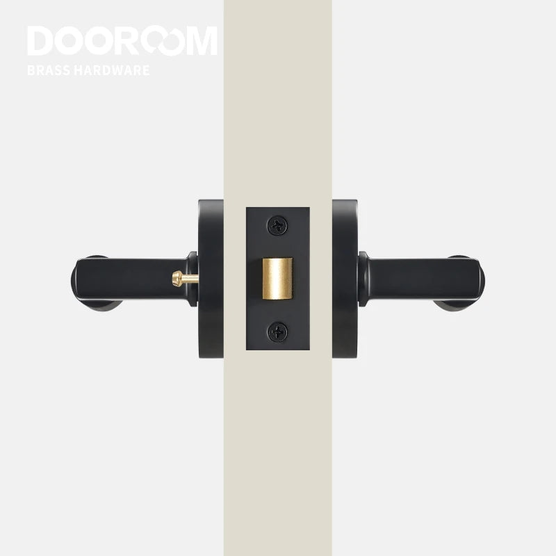 Dooroom US Standard For 2-1/8" Hole Brass Knurled Lever Privacy Door Lock Passage Set  Round Rose 65mm Dummy Closet Handle DOOROOM
