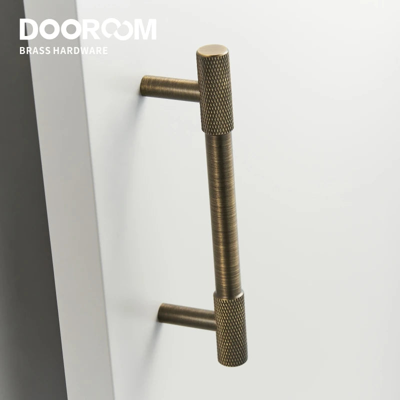 Dooroom Antique Brass Knurling Furniture Handles Long Round Modern Pulls Cupboard Wardrobe Dresser Shoe Box Drawer Cabinet Knobs DOOROOM