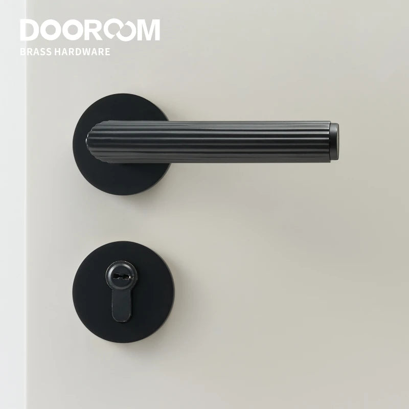 Dooroom Brass Door Lock Set Modern Stripe Matt Silver Interior Bedroom Bathroom Double Wood Door Lever Dummy Privacy Passage DOOROOM