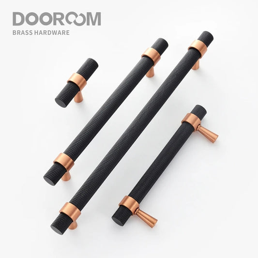 Dooroom Brass Knurled Furniture Handles Modern Copper Black Pulls Cupboard Wardrobe Dresser Shoe Box Drawer Cabinet Handles Knob DOOROOM