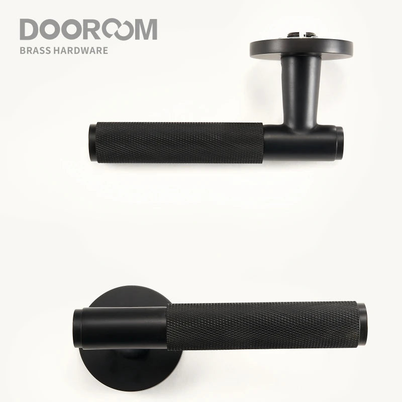 Dooroom Brass Door Lever Set Knurled Privacy Passage Dummy Thumbturn Lock Handle Set Knurled Hardware DOOROOM