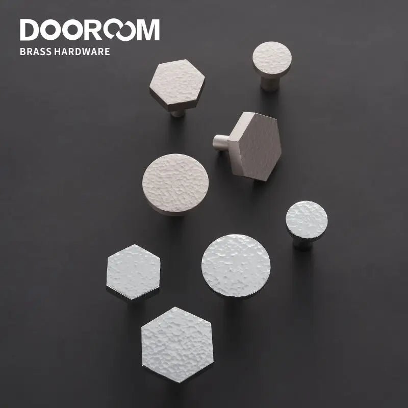 Dooroom Brass Furniture Handles Hammered Bright Satin Chrome Round Hexagon Cupboard Wardrobe Dresser Drawer Cabinet Knobs DOOROOM