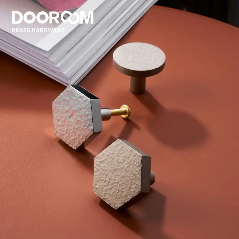 Dooroom Brass Furniture Handles Hammered Bright Satin Chrome Round Hexagon Cupboard Wardrobe Dresser Drawer Cabinet Knobs DOOROOM