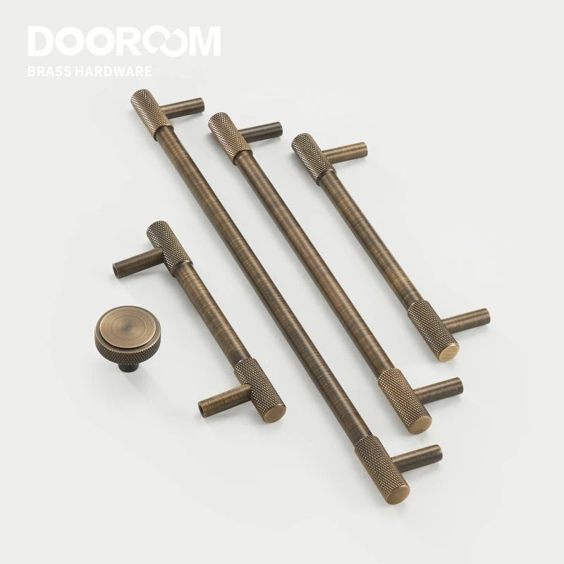 Dooroom Antique Brass Knurling Furniture Handles Long Round Modern Pulls Cupboard Wardrobe Dresser Shoe Box Drawer Cabinet Knobs DOOROOM