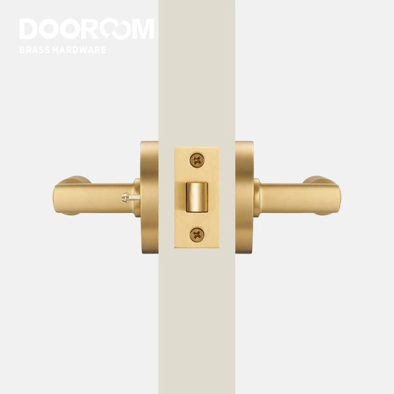 Dooroom US Standard For 2-1/8" Hole Brass Knurled Lever Privacy Door Lock Passage Set  Round Rose 65mm Dummy Closet Handle DOOROOM