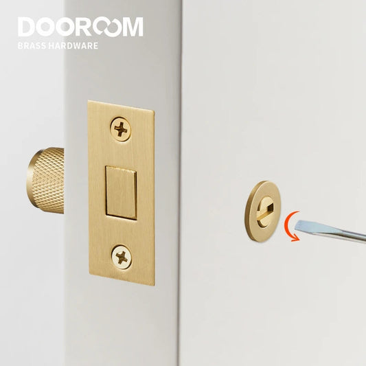 Dooroom Brass Knurled Hidden Door Lock Set Living Room Bathroom Invisible Thumb Turn Matt Black Brushed Brass Open In Emergency DOOROOM