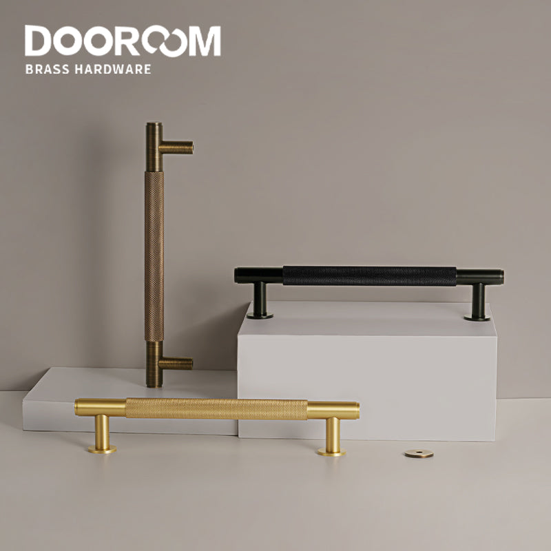 Dooroom Brass Knurled Door Handles Double Door Wood Door Shower Room Single Side Double Side Matt Gold Black Pulls DOOROOM