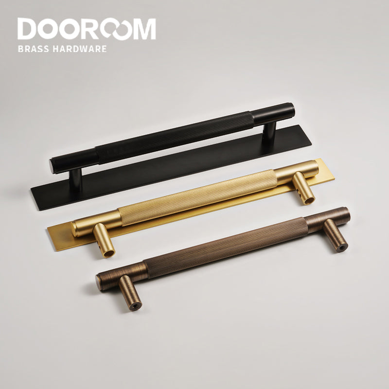 Dooroom Brass Straight Grain With Base PlateDoor Handles Double Door Wood Door Shower Room Black Antique Brass Pulls DOOROOM