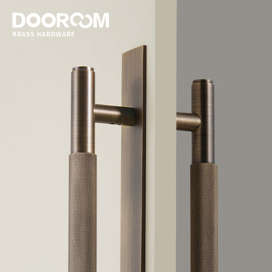 Dooroom Brass Knurled Door Handles Double Door Wood Door Shower Room Single Side Double Side Matt Gold Black Antique Brass Pulls DOOROOM