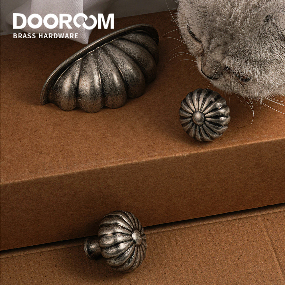 Dooroom Brass Furniture Handles Modern Pumpkin Vintage style antique silver Wardrobe Dresser Cupboard Cabinet Shoe Box Knobs DOOROOM