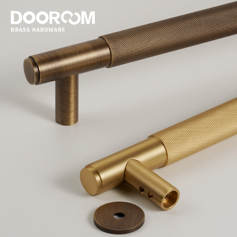 Dooroom Brass Knurled Door Handles Double Door Wood Door Shower Room Single Side Double Side Matt Gold Black Pulls DOOROOM