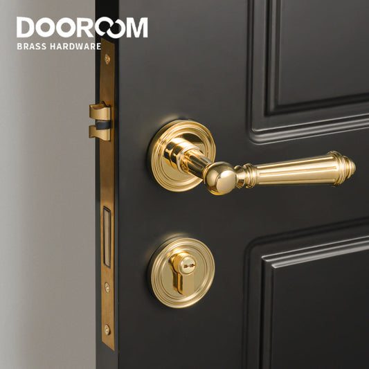 Dooroom Brass Furniture Door Lock Bright Silver French Retro Bright Gold Door Handle Lock Set Furniture Hardware Accessories DOOROOM