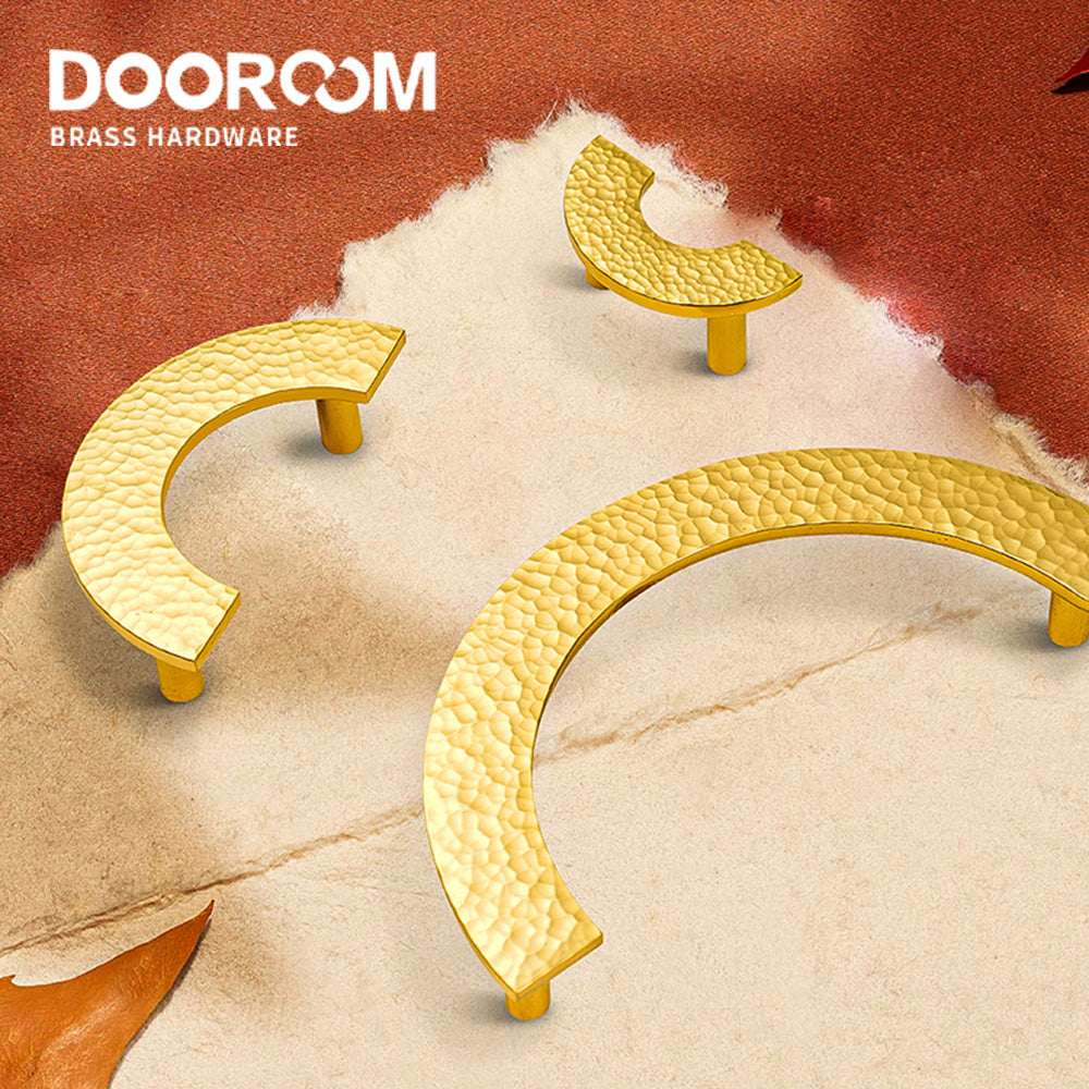 Dooroom Brass Furniture Handles Modern Hammered Round Hexagon Pulls Wardrobe Dresser Cupboard Cabinet Drawer Wine Bar Knobs DOOROOM