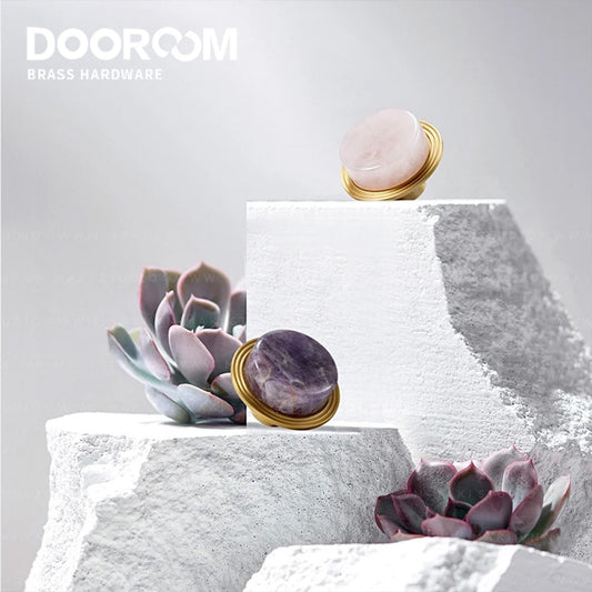 Dooroom Natural Marble Furniture Handle knob Stylish White Turquoise Brass Cabinet Drawer Wood Door Knobs Wall Clothes Cap Hook DOOROOM