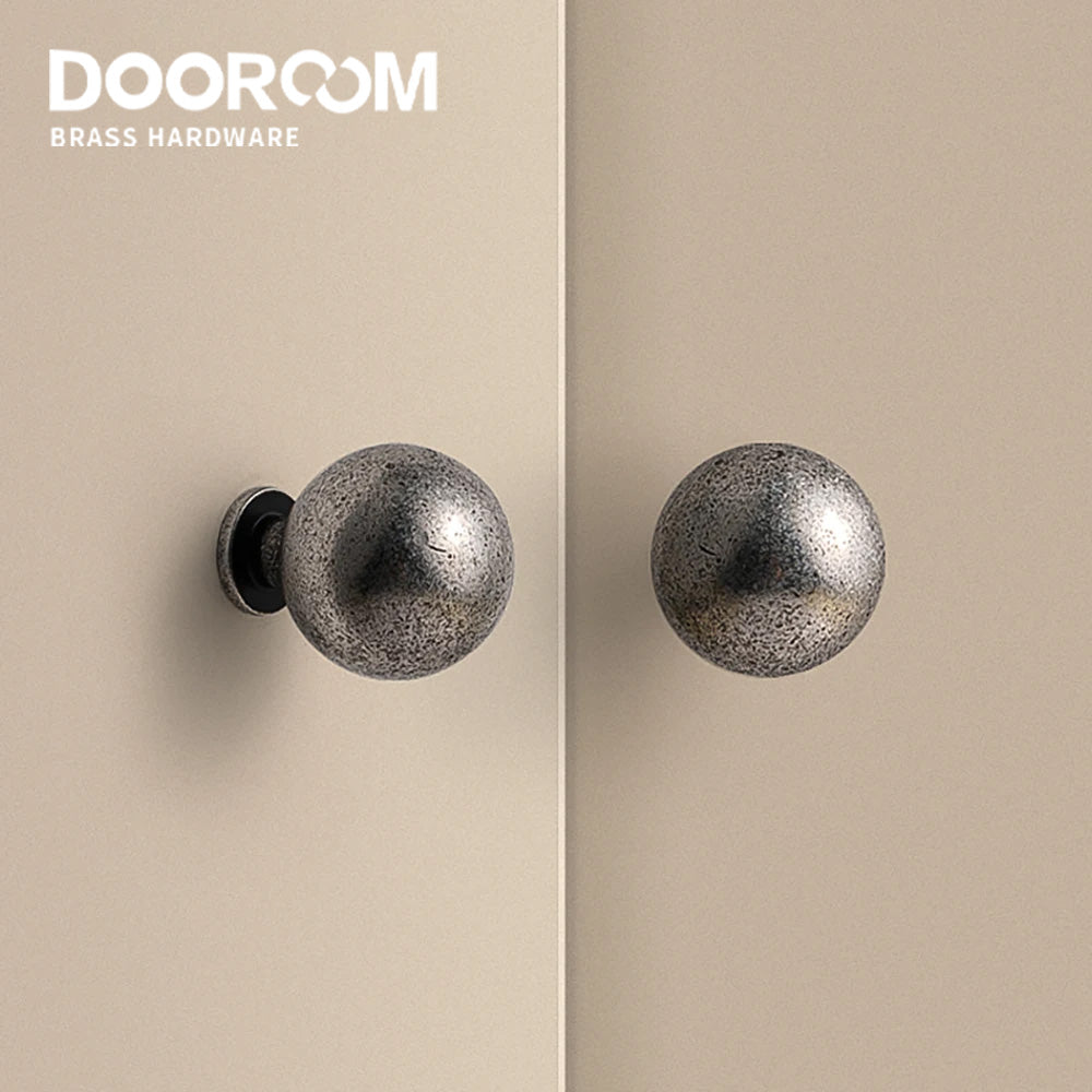 Dooroom Ancient Silver Vintage Style Round Brass Handle Wardrobe Dresser Cupboard Cabinet Door Drawer Shoe Box Handle DOOROOM