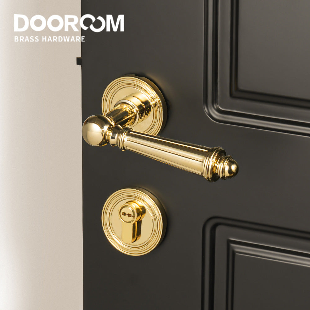 Dooroom Brass Furniture Door Lock Bright Silver French Retro Bright Gold Door Handle Lock Set Furniture Hardware Accessories DOOROOM