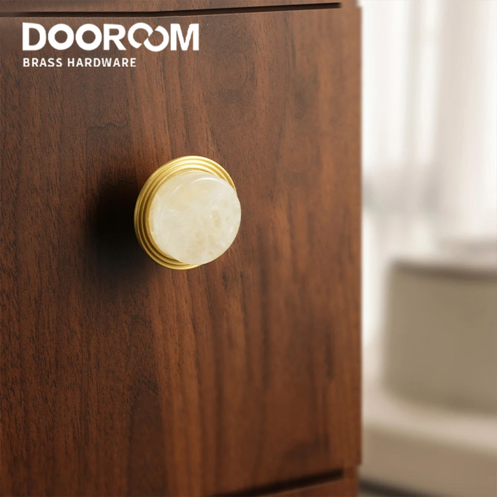 Dooroom Natural Marble Furniture Handle knob Stylish White Turquoise Brass Cabinet Drawer Wood Door Knobs Wall Clothes Cap Hook DOOROOM