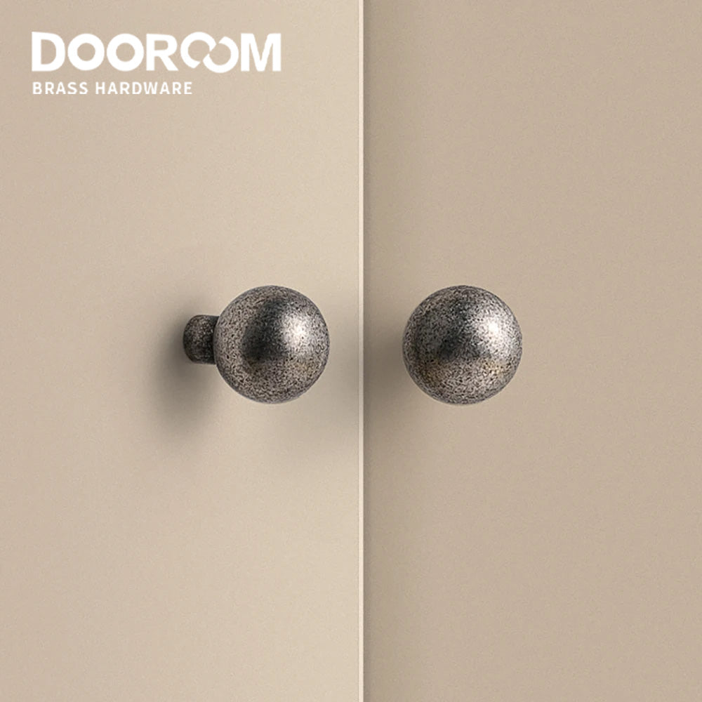 Dooroom Ancient Silver Vintage Style Round Brass Handle Wardrobe Dresser Cupboard Cabinet Door Drawer Shoe Box Handle DOOROOM
