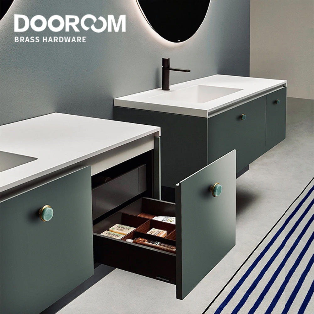 Dooroom Natural Marble Furniture Handle knob Stylish White Turquoise Brass Cabinet Drawer Wood Door Knobs Wall Clothes Cap Hook DOOROOM