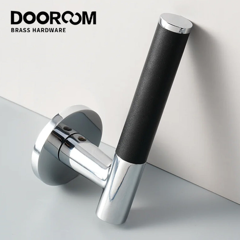 Dooroom Brass Leather Door Lock Set Modern Italian Style Black Leather Bedroom Bathroom Double Wood Door Lever Set Dummy Handles DOOROOM