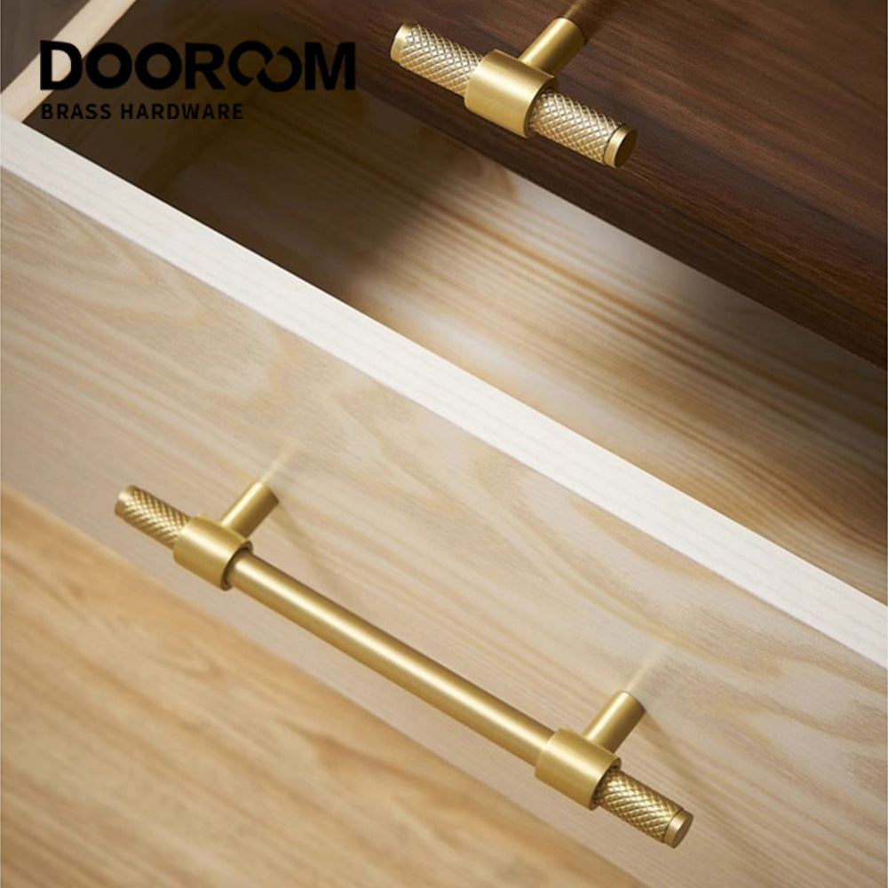 Dooroom Brass Furniture Handles T-bar Black Gold Knurled Textured Modern Italy Wardrobe Dresser Cupboard Cabinet Drawer Pulls DOOROOM