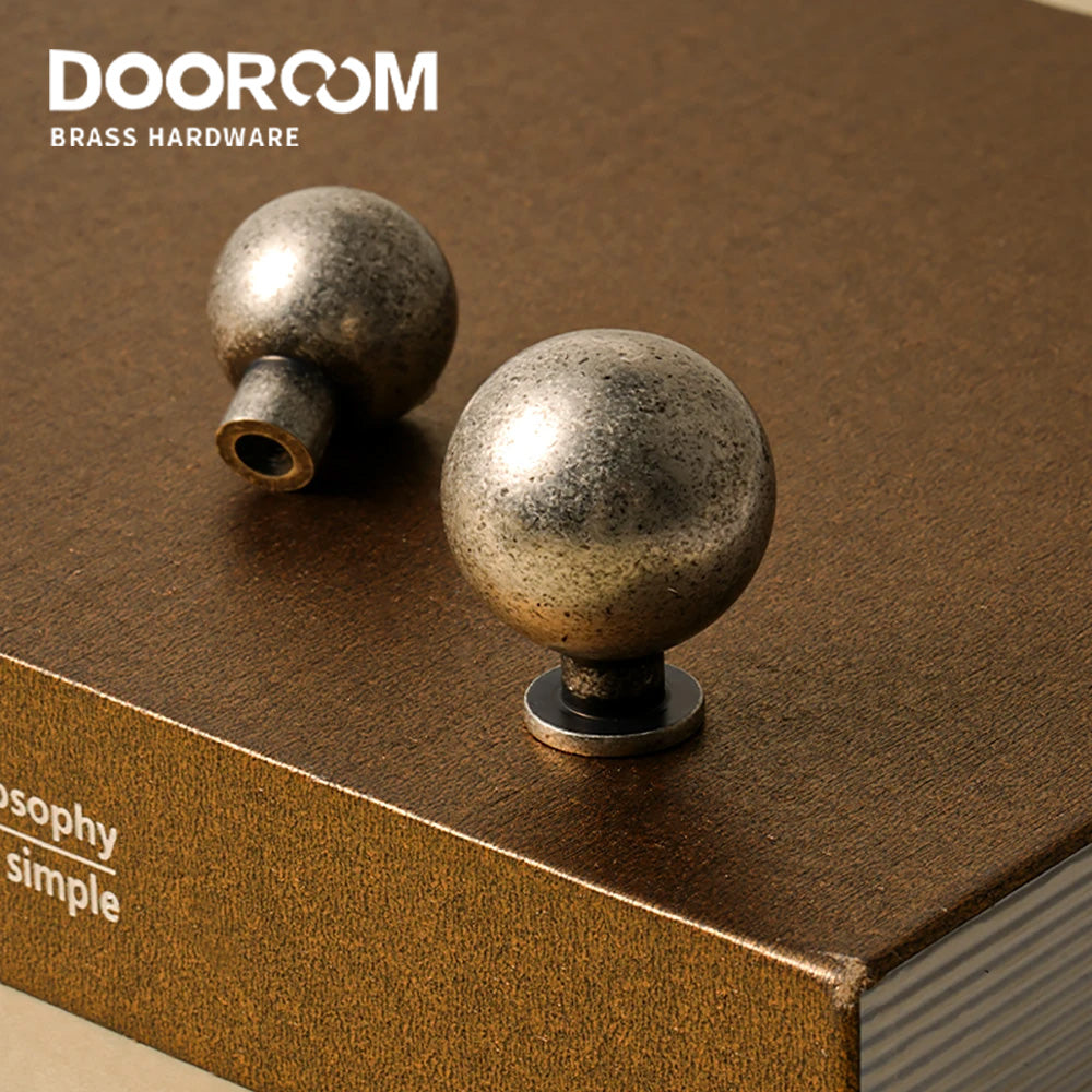 Dooroom Ancient Silver Vintage Style Round Brass Handle Wardrobe Dresser Cupboard Cabinet Door Drawer Shoe Box Handle DOOROOM