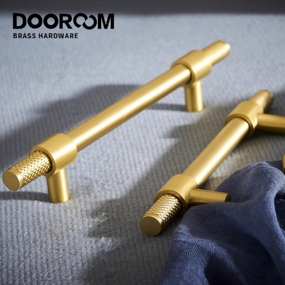 Dooroom Brass Furniture Handles T-bar Black Gold Knurled Textured Modern Italy Wardrobe Dresser Cupboard Cabinet Drawer Pulls DOOROOM