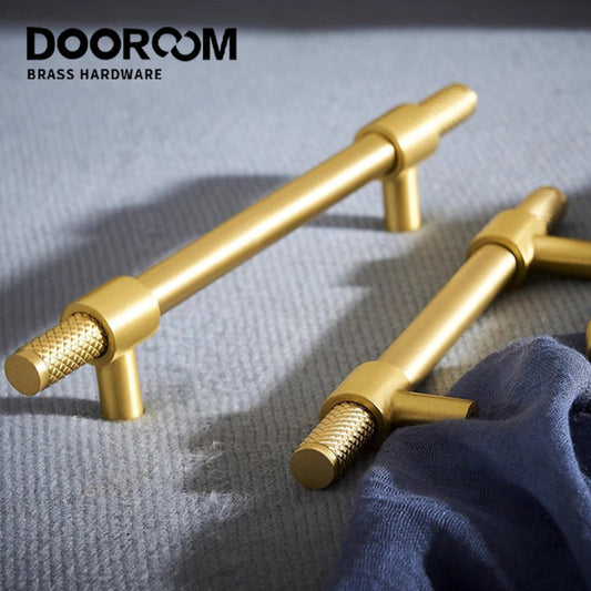 Dooroom Brass Furniture Handles T-bar Black Gold Knurled Textured Modern Italy Wardrobe Dresser Cupboard Cabinet Drawer Pulls DOOROOM