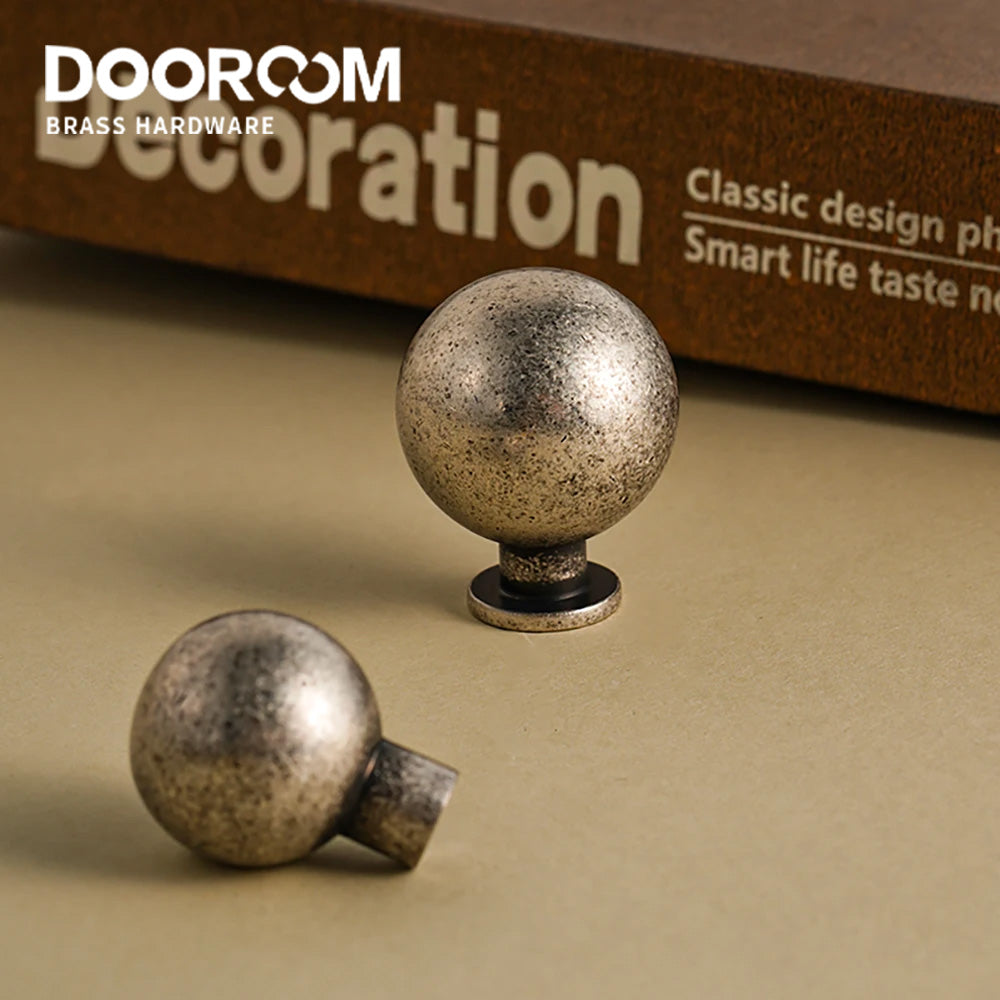 Dooroom Ancient Silver Vintage Style Round Brass Handle Wardrobe Dresser Cupboard Cabinet Door Drawer Shoe Box Handle DOOROOM