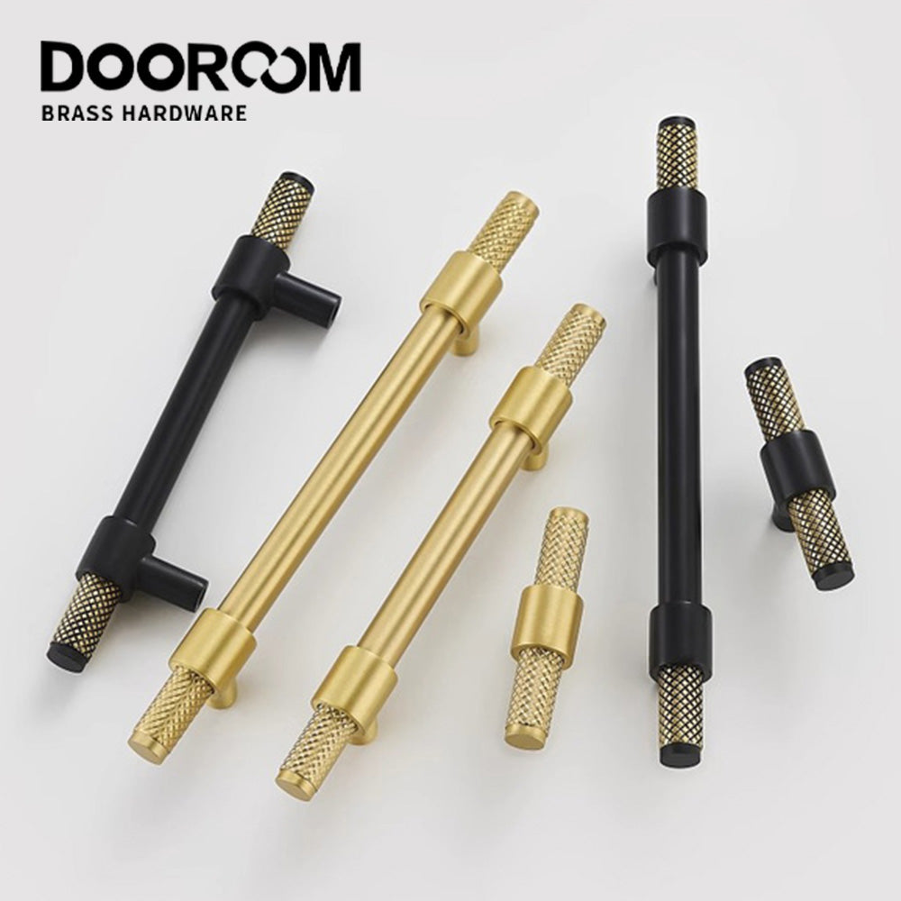 Dooroom Brass Furniture Handles T-bar Black Gold Knurled Textured Modern Italy Wardrobe Dresser Cupboard Cabinet Drawer Pulls DOOROOM