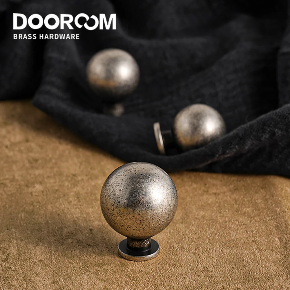 Dooroom Ancient Silver Vintage Style Round Brass Handle Wardrobe Dresser Cupboard Cabinet Door Drawer Shoe Box Handle DOOROOM