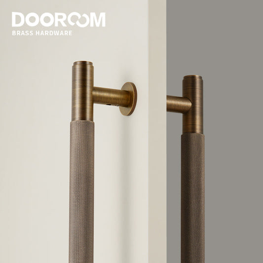 Dooroom Brass Knurled Door Handles Double Door Wood Door Shower Room Single Side Double Side Matt Gold Black Pulls DOOROOM