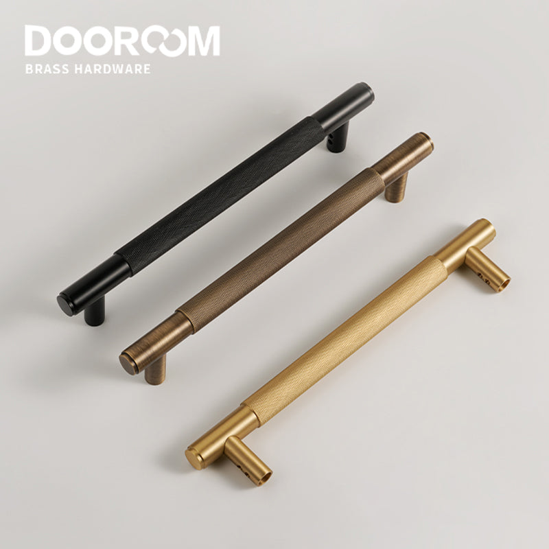 Dooroom Brass Knurled Door Handles Double Door Wood Door Shower Room Single Side Double Side Matt Gold Black Pulls DOOROOM