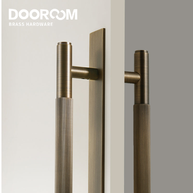 Dooroom Brass Straight Grain With Base PlateDoor Handles Double Door Wood Door Shower Room Black Antique Brass Pulls DOOROOM