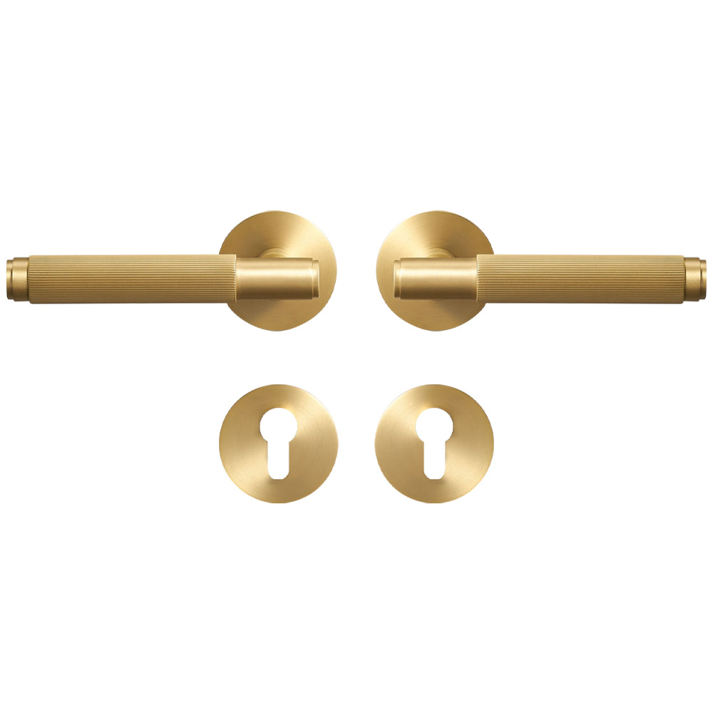 Dooroom Brass Stripe Door Lock Set Modern Grey Interior Bedroom Bathroom Double Wood Lever Dummy Handle Knob Linear DOOROOM