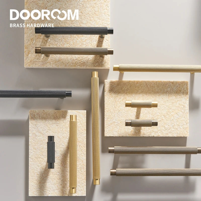 Dooroom Brass Furniture Handles Modern Knurled Antique Brass Cupboard Wardrobe Dresser Shoe Box Drawer Cabinet Knobs T-Bar DOOROOM