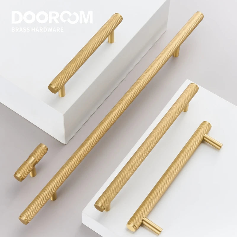 Dooroom Brass Swirl Stripe Furniture Handles T bar Long Pulls Cupboard Wardrobe Dresser Shoe Box Drawer Wine Bar Cabinet Knobs DOOROOM