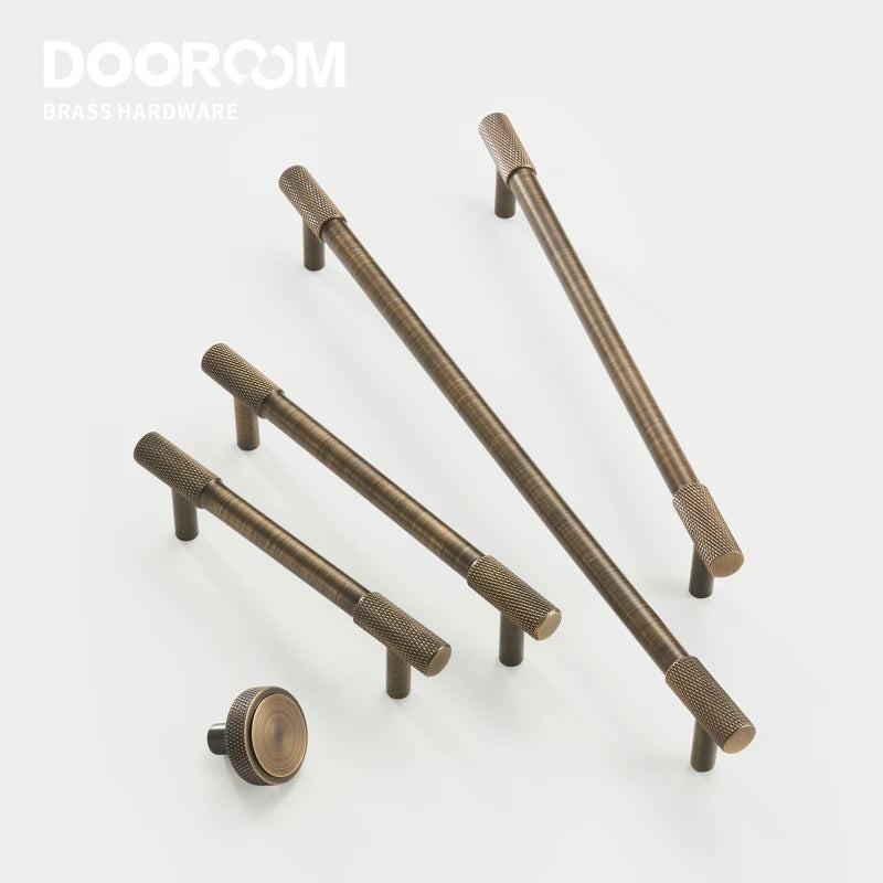Dooroom Antique Brass Knurling Furniture Handles Long Round Modern Pulls Cupboard Wardrobe Dresser Shoe Box Drawer Cabinet Knobs DOOROOM