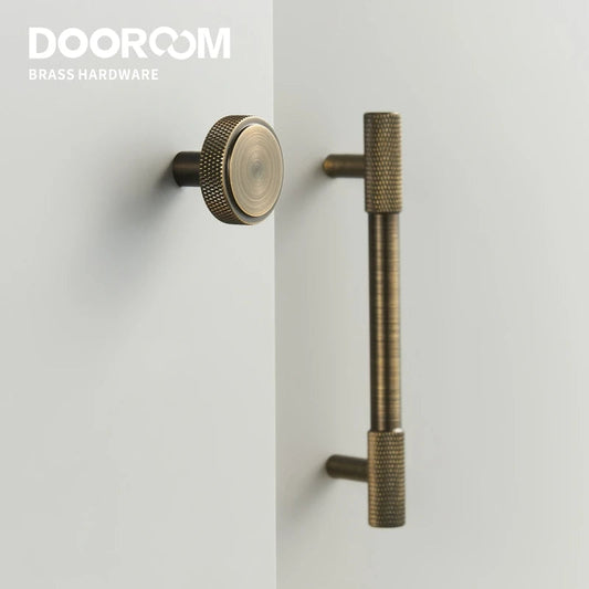 Dooroom Antique Brass Knurling Furniture Handles Long Round Modern Pulls Cupboard Wardrobe Dresser Shoe Box Drawer Cabinet Knobs DOOROOM