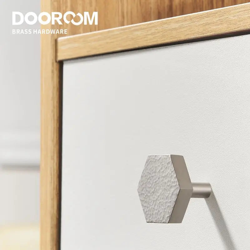 Dooroom Brass Furniture Handles Hammered Bright Satin Chrome Round Hexagon Cupboard Wardrobe Dresser Drawer Cabinet Knobs DOOROOM