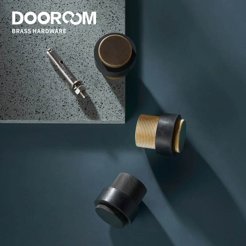 Dooroom Knurled Brass Rubber Door Stops Bathroom Door Stopper Heavy Duty Floor Mount Bumper Non-magnetic Door Holder Catch DOOROOM