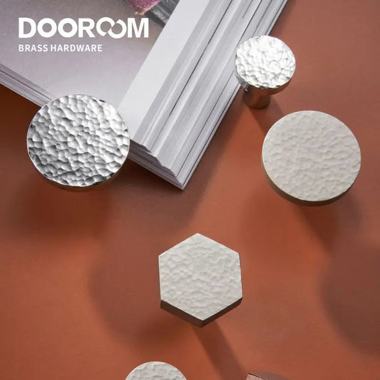 Dooroom Brass Furniture Handles Hammered Bright Satin Chrome Round Hexagon Cupboard Wardrobe Dresser Drawer Cabinet Knobs DOOROOM